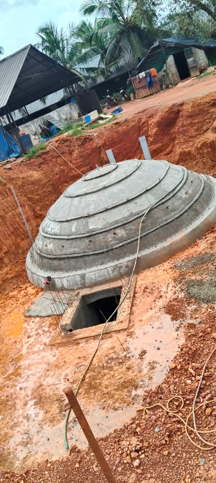 Completed concrete biogas dome